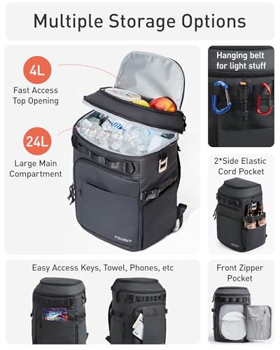 TOURIT 38 Cans Backpack Cooler: Leak Proof Waterproof 2 Insulated Compartments Soft Cooler Bag Beach Travel Camping Picnic, Sports Fan Coolers - color: Slate Blue