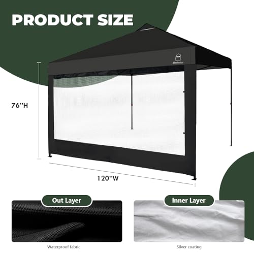 Mesh Sidewall for 10x10 Pop Up Canopy - Straight Leg, Commercial Grade Black Mesh Walls with Windows, 1 Pack Canopy Sidewall Only - color: Black-Window