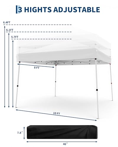 GarveeLife Canopy Tent, GarveeLife 10X10 FT Pop Up Canopy Outdoor Instant Tent Slant Legs with Carrying Bag, Portable Gazebo Shelter for Patio Deck Garden Beach - 8X8 FT Canopy Cover (White) - color: White