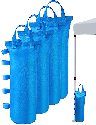120LBS Extra Large Heavy Duty Canopy Weights Sand Bags for Ez Pop Up Canopy Tent Gazebo Outdoor Instant Sun Shelter Patio Umbrella, Upgraded 5 Magic Sticks,2 Nylon Handles and Storage Bag, 4Pack - style: 4packs Blue