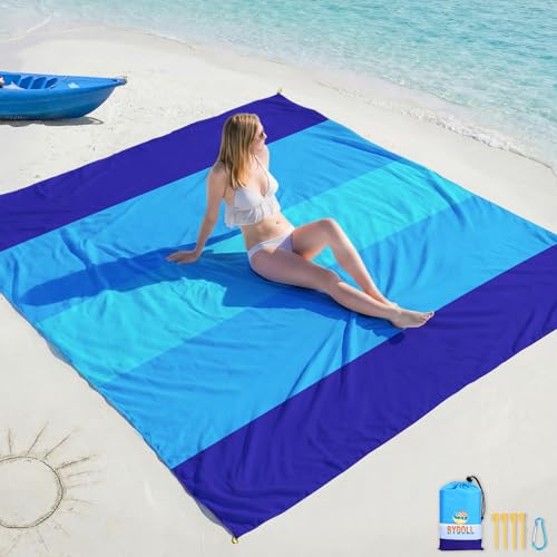 BYDOLL Beach Blanket 78''×81'' 4-7 Adults Oversized Lightweight Waterproof Sandproof Beach Blanket Large Picnic Mat for Travel Camping Hiking Picnic(78" X 81", Blue-Mixed) - color: Blue5, size: 78"X81"