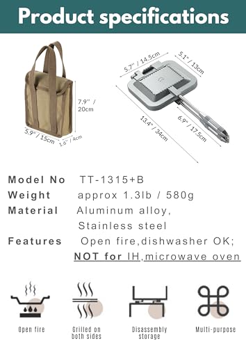 camping moon Sandwich Maker Hot Sand Single Burner Gas Fire Open Fire Compact Aluminum TT-1315 (Silver w/bag) - color: Silver w/ bag
