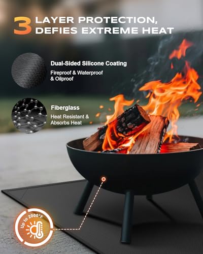 Non-Curl 48x40 inch Under Grill Mats for Outdoor Grill, Indoor Fire Pit Hearth Rugs for Fireplace, Double-Sided Fireproof, Oilproof & Waterproof BBQ Grill Mat, Easy to Clean,for Deck/Patio/Lawn - size: 48x40 in