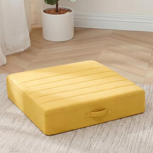 MeMoreCool Square Floor Pillow Seating for Adults Kids, Large Meditation Cushion Floor Pillow with Thick Foam & Soft Tufted Cover, Washable Big Pillow Seat Floor Cushion for Sitting Yoga 22" Yellow - color: Mustard Yellow, size: 22 Inch