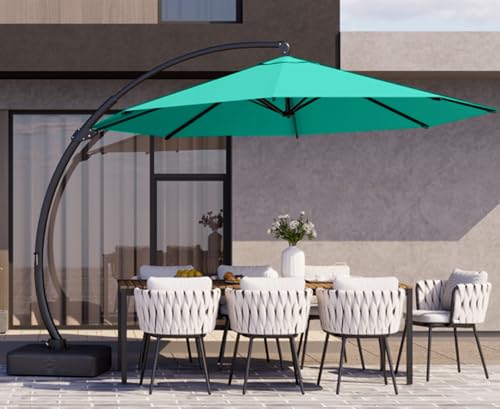 Kingdura 11ft Offset Cantilever Patio Umbrella with Base Included, Large Round Aluminum Outdoor Umbrella, 360° Rotation & Infinite Tilt, Heavy Duty Frame for Deck Pool Backyard, Turquoise Blue - color: Turquoise blue, size: 11 FT