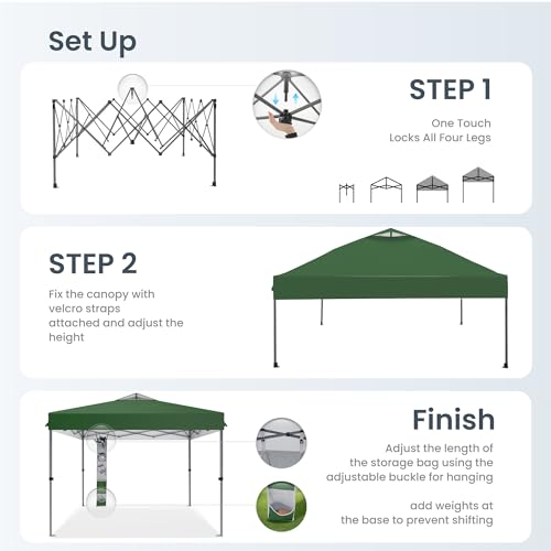 PHI VILLA 10x10ft 1-Person Setup Pop Up Canopy Tent Instant Portable Shelter w/ 1-Button Push, Case, 4 Weight Bags - Green - color: Green, size: 10×10 one push