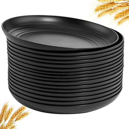 supernal 16pcs Black Wheat Straw Plates,10 inch Unbreakable Dinner Plates,Reusable Plastic Plates,Dishwasher & Microwave Safe,Lightweight Dinnerware Plat Set for Kitchen,Camping - color: Black