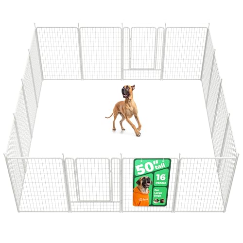 FXW Rollick Unleashed Dog Playpen for Indoor, Yard, RV Camping, 50 inch 16 Panels for Large Dogs, White│Patented - color: White, size: 50"H