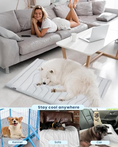 ZonLi Dog Cooling Mat, 48" x 28"Large, Cooling Pad Reversible (Cool & Warm), Pet Cool Mats for Dog and Cat use in Crate, Kennel, Bed, Sofa, Machine Washable, Durable, Non-Gel, Glacial Grey