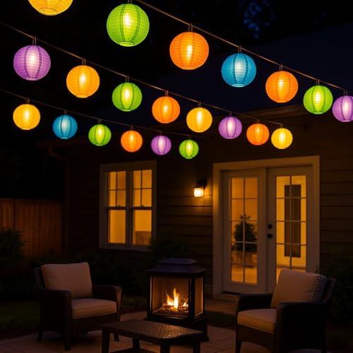AceList 20 LED Colorful Lantern String Lights - Waterproof, Battery-Powered Decorative Lighting for Festivals, Parties, and Home Decor. Perfect for Weddings, Holidays, Camping, and Everyday Ambiance