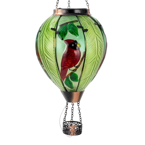 Large Hot Air Balloon Cardinal Solar Lantern Lights with Flame, Green Glass Balloon Lantern Waterproof Outdoor Decor for Garden Yard Patio, Birthday Mother's Day Gifts for Moms Women - color: Cardinal Green