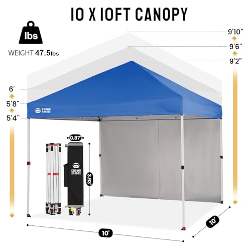 CROWN SHADES 10X10 Commercial Instant Canopy Pop Up Tent with Center Lock, 300D Fabric, 4 Sidewalls, Sto'N Go Bag, Blue - color: Blue, size: 10x10 Classic