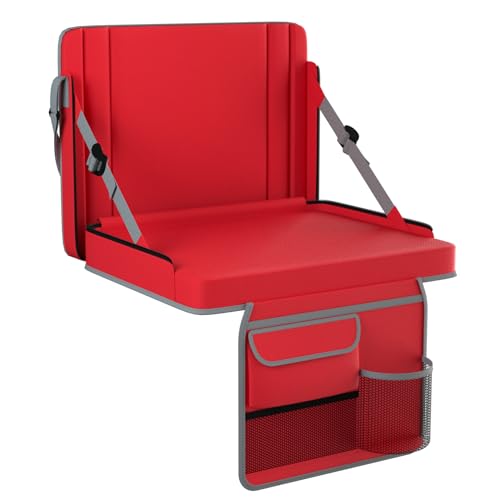 Stadium Seats with Back Support 1PACK Adjustable Bleacher Chairs with Back and Cushion Bleacher Seat with Cup Holder, Carry Handle & Shoulder Strap for Outdoor Sports Events, Picnics - color: Red-1pc-large