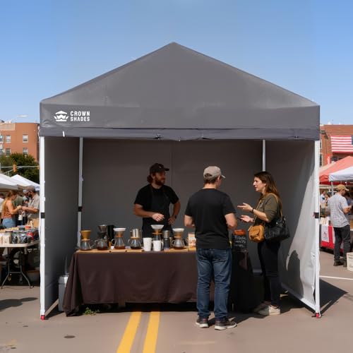 CROWN SHADES 10X10 Commercial Instant Canopy Pop Up Tent with Center Lock, 300D Fabric, 4 Sidewalls, Sto'N Go Bag, Grey - color: Gray, size: 10x10 Classic