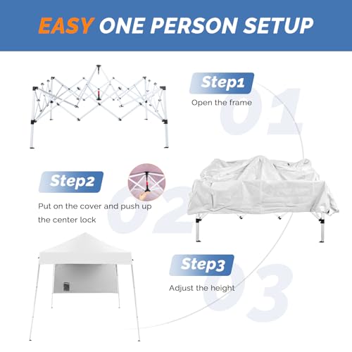 VINGLI 6x6 ft Pop Up Canopy Tent, Outdoor Small Canopy Tent with Backpack, Patio Pop Up Gazebo Slant Leg Canopy with 1 Sidewall, Portable Easy Up Canopy (White) - color: White, size: 6x6