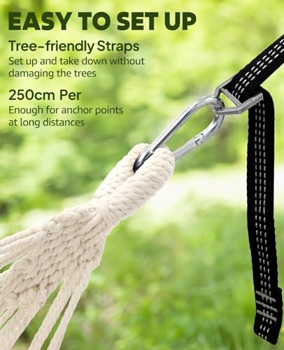 Chihee Hammock for Stand 9.8ft x 4.9ft Soft Cotton Hammock Holds Up to 660lbs Portable Tree Hammocks with Detachable Spreader Bar Pillow 2 Strong Webbings 2 Carabiners Patio Garden Indoor Outdoor - color: Dark Green, size: 300x150cm