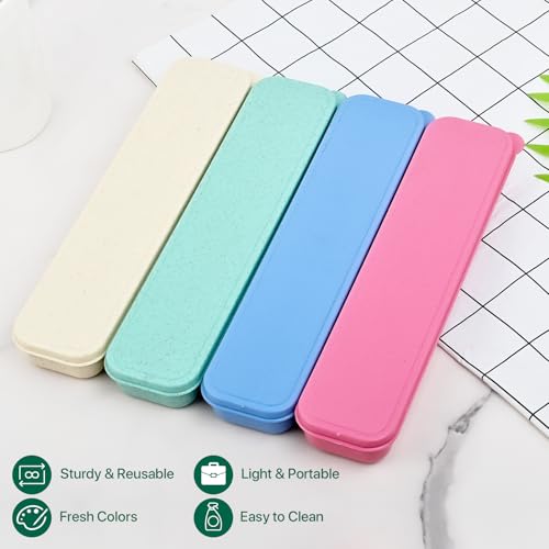 Travel Cutlery Case Portable Utensil Holder Large Travel Silverware Case Flatware Storage Box Camping Utensils Cutlery Cases for Fork Spoon Chopsticks Lunch Box, 9.6 x 2.1 inches (Blue, Pink) - color: Blue, Pink, size: Large