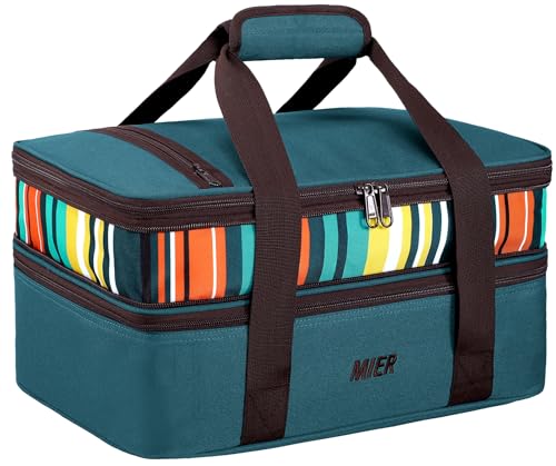 MIER Insulated Double Casserole Carrier Bag for Lasagna Lugger, Potluck Parties, Picnic, Beach, Fits 9 x 13 Inches Baking Dish, Casserole Dish, Expandable by Mid Zipper, Peacock Blue - color: Peacock Blue