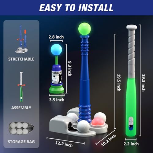 QDRAGON 2 in 1 T Ball Sets for Kids 3-5 5-8, Tee Ball Set with Automatic Pitching Machine/Adjustable Batting Bat & Stand/6 Balls, Baseball Toys Outdoor Sport for Toddlers Boys - color: Blue+red