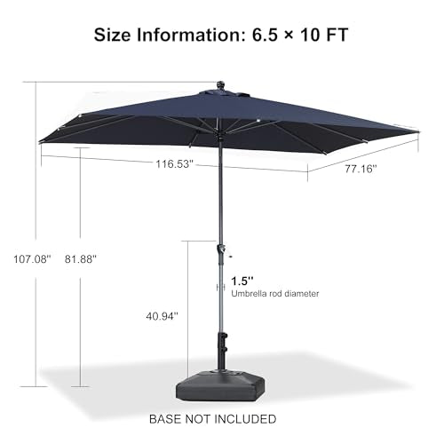 PURPLE LEAF 10' x 6.5' Rectangular Patio Umbrella Outdoor Table Umbrella Aluminum Frame Market Umbrella Sun Umbrella with 8 Sturdy Ribs Tilt for Garden Deck Lawn Pool Navy Blue - color: Navy Blue, size: 6.5' x 10'