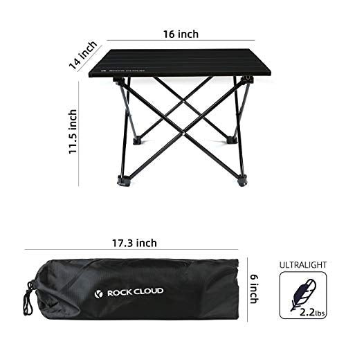 ROCK CLOUD Portable Camping Table Ultralight Aluminum Folding Beach Table Camp for Camping Hiking Backpacking Outdoor Picnic, Black - color: Black, size: Small