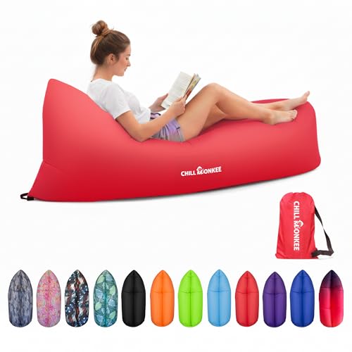 Portable Inflatable Lounger for Beach & Camping – Self-Inflating Air Couch, Beach Sofa, and Outdoor Lounge Chair for Relaxation and Comfort - color: Red