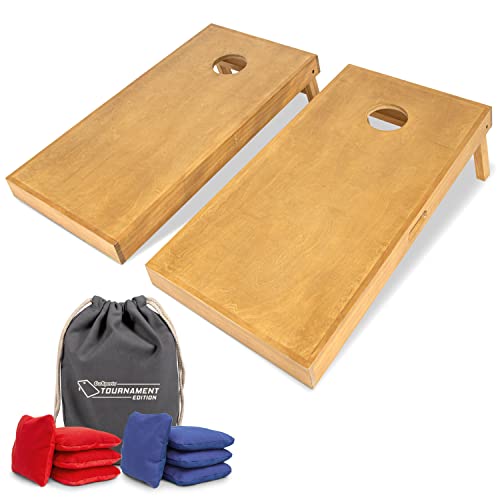 GoSports Premium 4 ft x 2 ft Regulation Competition-Ready Cornhole Board Set - Thick Wooden Board with Stop and Slide Bags - Complete Set for Yard Games, Backyard Outdoor Party Events - style: Light Brown