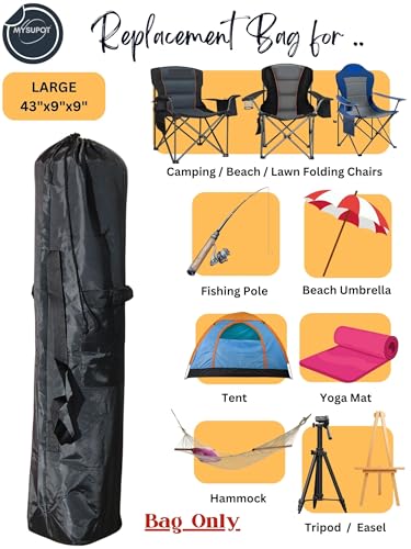 Replacement Bag for Folding Camping Chair, Portable Camp Chair, Hammock, Yoga Mat, Umbrella, Tents, Tripods, Fishing Poles - 420D Oxford Polyester Fabric - color: Black, size: Large 43"x9"x9"