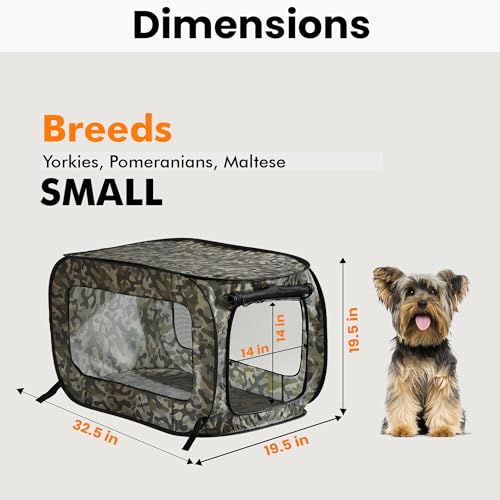 Beatrice Home Fashions Portable, Collapsible, Pop Up Kennel Travel Cat and Dog Crate, 32.5" L x 19.5" W x 19.5" H, Camo Green - color: Camo Green, size: 32.5"L x 19.5"W x 19.5"H