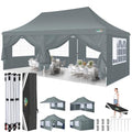 COBIZI 10x20 Pop Up Canopy with 6 Sidewalls, Conical Party Tent 10x20 with 3 Adjustable Height Waterproof, UV-Resistant with Carry Bag, Sandbag, Stake, Ropes for Parties, Commercial (Frame Upgraded) - color: Gray, size: 10x20FT