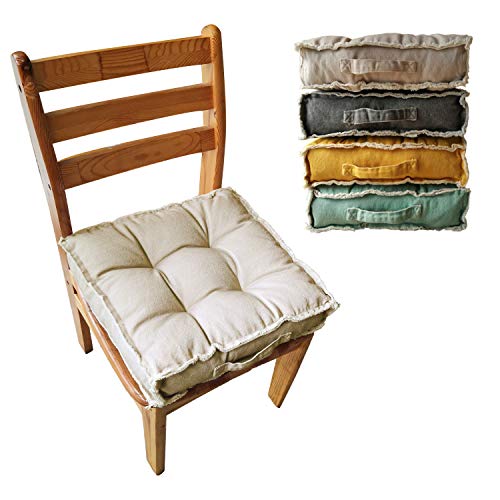 Verpert Square Thick Floor Seating Cushions,Solid Thick Tufted Cushion Meditation Pillow for Sitting on Floor,Tatami Pad for Guests or Kids Reading Nook,Yoga Living Room Sofa Balcony Outdoor (Beige) - color: Beige