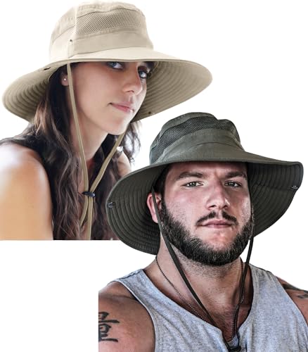 GearTOP Safari Hat for Men Sun Hats for Women UV Protection UPF 50+ Fishing, Gardening, Hiking Hat (22-23 1/2") - color: Beige & Army Green Standard