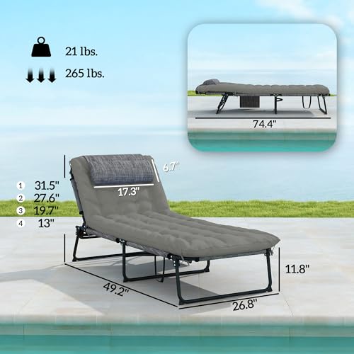 Outsunny Folding Chaise Lounge with 4-Level Reclining Back, Outdoor Tanning Chair with Cushion, Outdoor Lounge Chair with Breathable Mesh Fabric, Side Pocket, Headrest, Gray - color: Grey