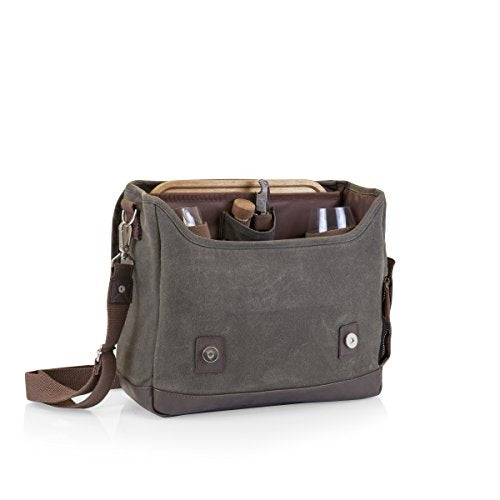 LEGACY - a Picnic Time Brand Adventure Wine Tote Bag with Wine Glasses and Mini Table, Khaki Green/Brown - color: (Khaki Green With Brown Accents)