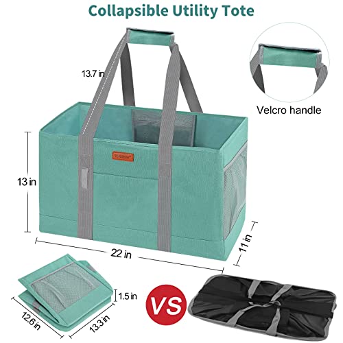 WONDAY Utility Tote, Extra Large Utility Tote Bag, Reusable Grocery Bags Foldable, Large Tote Bag With Handles Shopping Bags for Groceries, Picnic, Beach, Laundry (Green) - color: Green