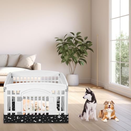 Marsui Dog Playpen Bottom Pad Fits for 36 Inch 4 Panels Pet Exercise Mat Puppy Crate Pad Reusable Washable Pet Training Pee Mat Hoop and Loop Design, Playpen Not Included - color: Black, style: Dog Paw Bone Print