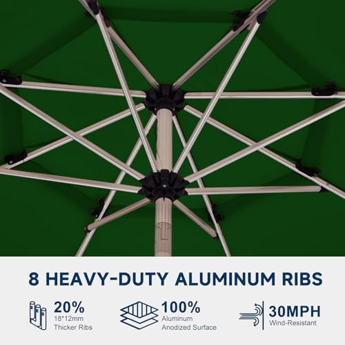 10FT 3-Tier Aluminum Outdoor Patio Umbrella, Fade-Resistant Market Umbrella with Push Button Tilt Function, 8 Sturdy All-Aluminum Ribs for Gardens, Patios, Backyards & Pools - color: Green, size: 10FT-3Tier (Aluminum Umbrella)