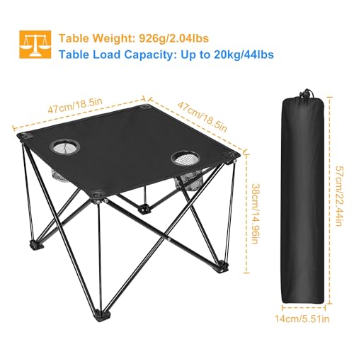 KOCASO Foldable Camping Table Portable Picnic Table Lightweight Travel Desk with Cup Holder Carrying Bag - color: Black-1