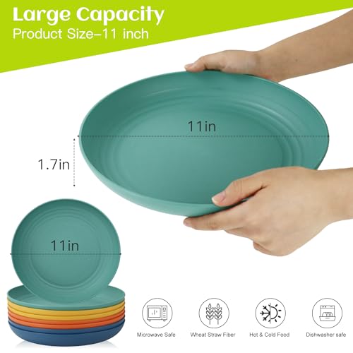 Homienly Deep Dinner Plates Set of 8 Alternative for Plastic Plates Microwave and Dishwasher Safe Wheat Straw Plates for Kitchen Unbreakable Salad Plate with 4 Colors (Colorful, 11 inch) - color: Classic Bright, size: 11 inch