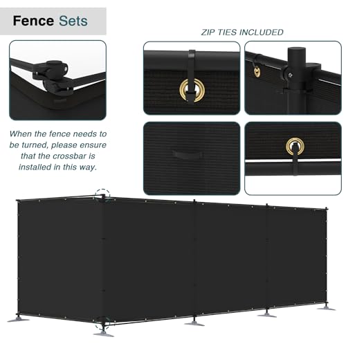 ECOOPTS 6'Hx24'L Privacy Fence Set with Poles and Rails Ground Spikes Fence Kit for Patio Garden Pool Yard (Black) - color: Black, size: 0 6'Hx24'L