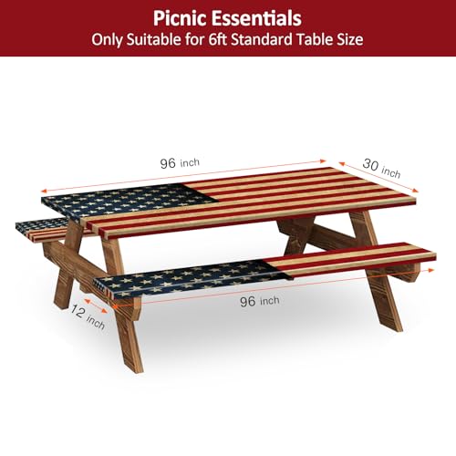 Picnic Table Cover with Bench Covers 8FT 3PCS, 250th Anniversary Rectangle Tablecloth, Waterproof Fade Resistant American Flag Decor for 4th of July for Outdoor Parties, 96", US Flag - color: Us Flag, size: 96"