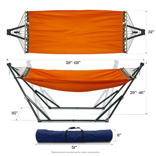 Tranquillo Sturdy Steel Hammock with Stand Premium Cotton Canvas Hammock, 600 lbs Capacity Hammock Stand Folding, Portable 30-Second Fold Unfold Hammock for Camping, Orange - color: 2. Orange