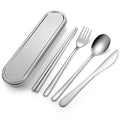 Travel cutlery set, 18/8 stainless steel cutlery, Reusable utensils set with case, Portable Silverware Lunch Box for Camping and Office (Stainless Steel)