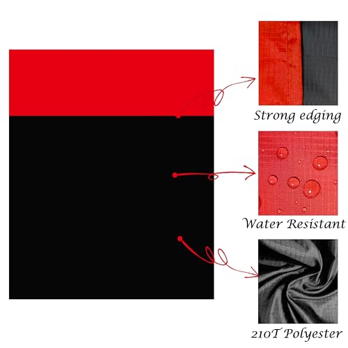 Outdoor Pocket Blanket Extra Large Beach Blanket Sandproof 82″x 78″for 4-6 Adults Compact Foldable Quick Drying Lightweight Picnic Blankets Waterproof with 4 Stakes & Bag (Black+Red) - color: Black+red