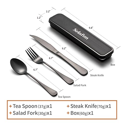 4-pieces Travel Set with Case Portable Silverware Utensils Set for work, Stainless Steel Reusable Flatware Set Cutlery Set for Camping Picnic Hiking Office (6.7inch, Matte Black) - color: Matte Black, size: 6.7 inch