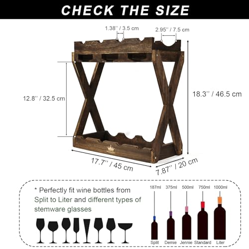 3-IN-1 Countertop Wine Rack with Glass Holder – Store 8 Bottles, 6 Stemware Glasses and Wine Tools | Durable Wooden Wine Bottle Holder | Elegant Home Decor for Kitchen, Dining, and Living Room