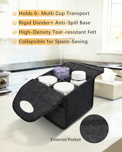 4 Cup Drink Carrier with Handle, Portable Felt Reusable Cup Holder for Hot & Cold Drinks, Coffee Carrier for Delivery, Takeout, Picnics, Parties - size: 4 Cup