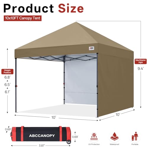 ABCCANOPY Easy Pop up Canopy Tent with 2 Sidewalls for Outdoor Sun Blocking or Rain Protection,10x10, Khaki - color: Khaki, size: 10x10
