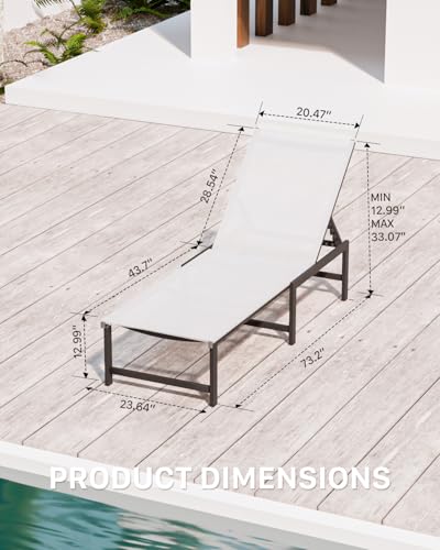 Chaise Lounge Chair Outdoor,Aluminum Patio Lounge Chairs Set of 2,Pool Lounge Chairs with 5 Adjustable Backrest for Outside Beach Lawn and Backyard White - color: White, size: 2 Chairs
