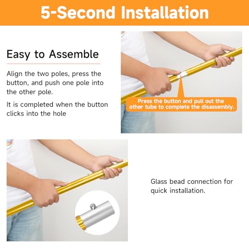 SAN LIKE Aluminum Tent Poles for Tarp & Awnings - 75in Adjustable, Collapsible Poles - 2 Sets (5 Sections) - color: Yellow-5 Sections